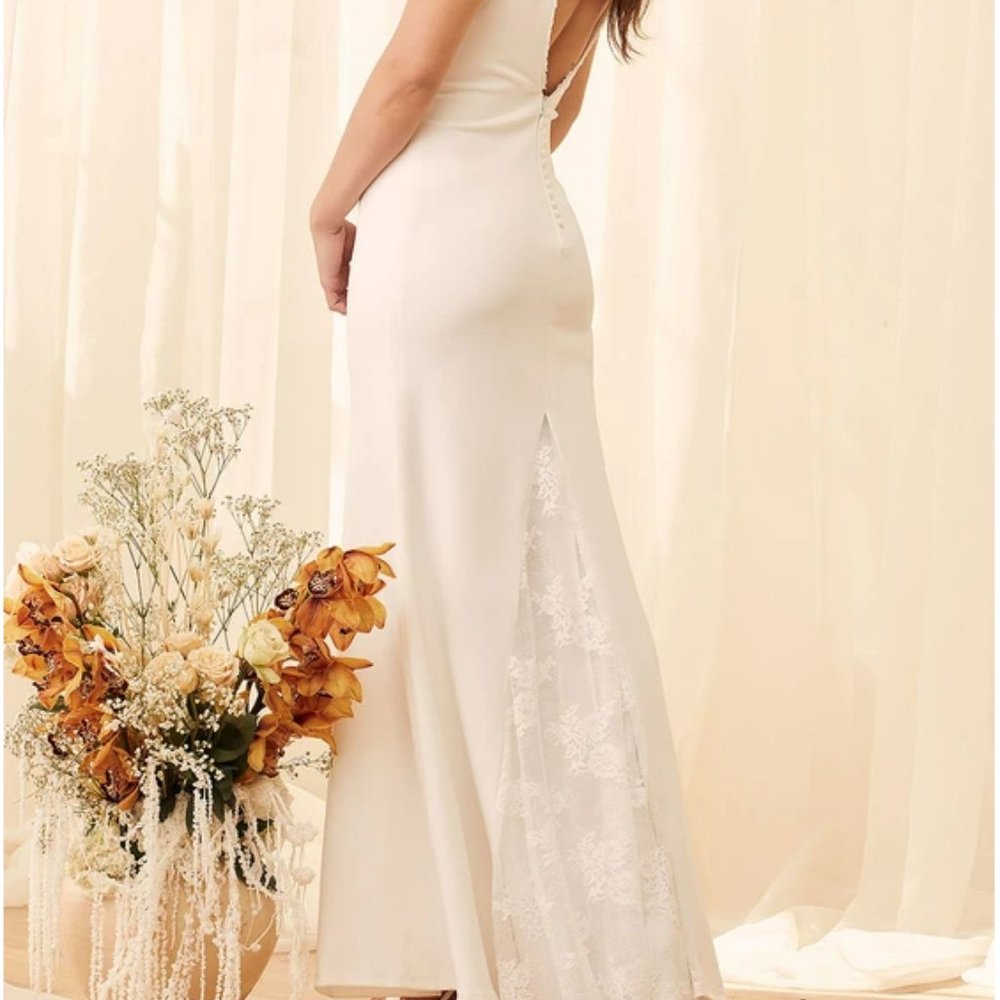 Taliana White Lace Button Back Maxi Dress